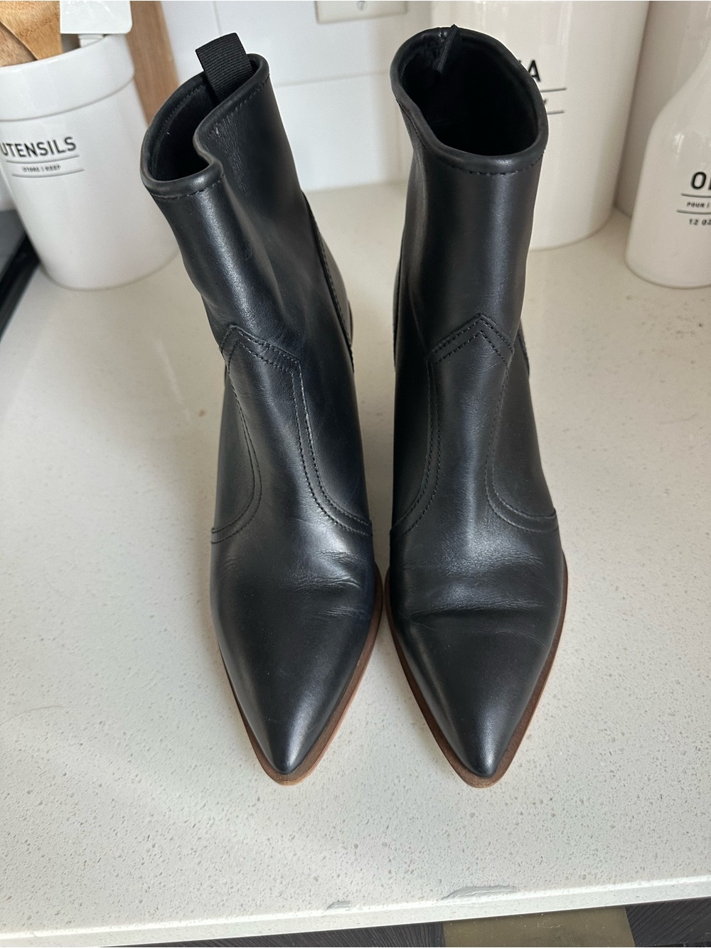 SARTO By Franco Sarto Black Pointed Leather Ankle Boots